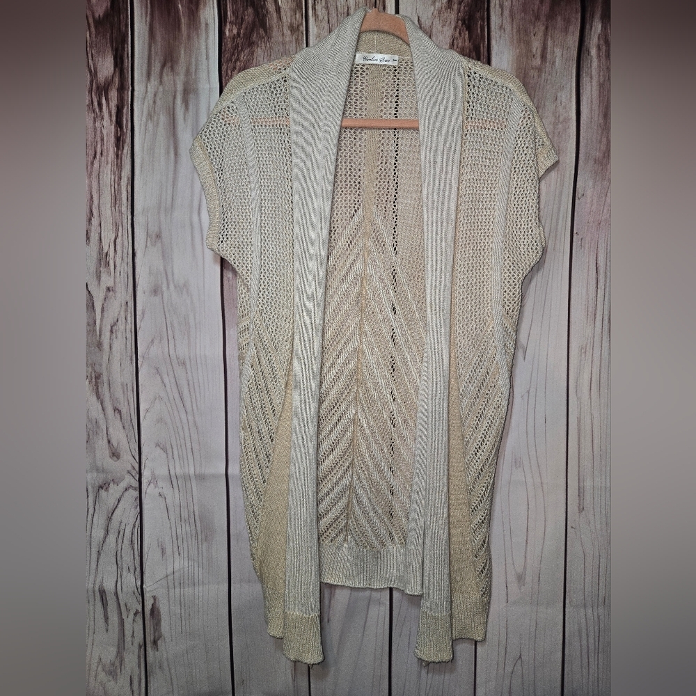 Caroline Grace Cream Knit Short Sleeve Open Cardigan Size Medium